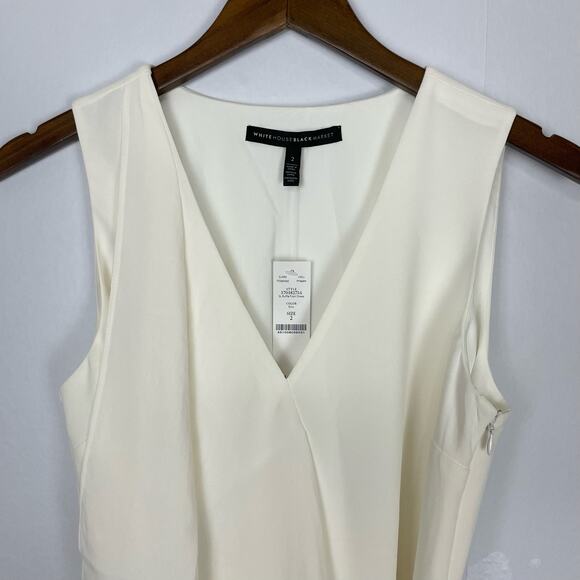 White House Black Market | NWT WHBM White Sleeveless Waterfall Ruffle Wrap Dress - Picture 6 of 11